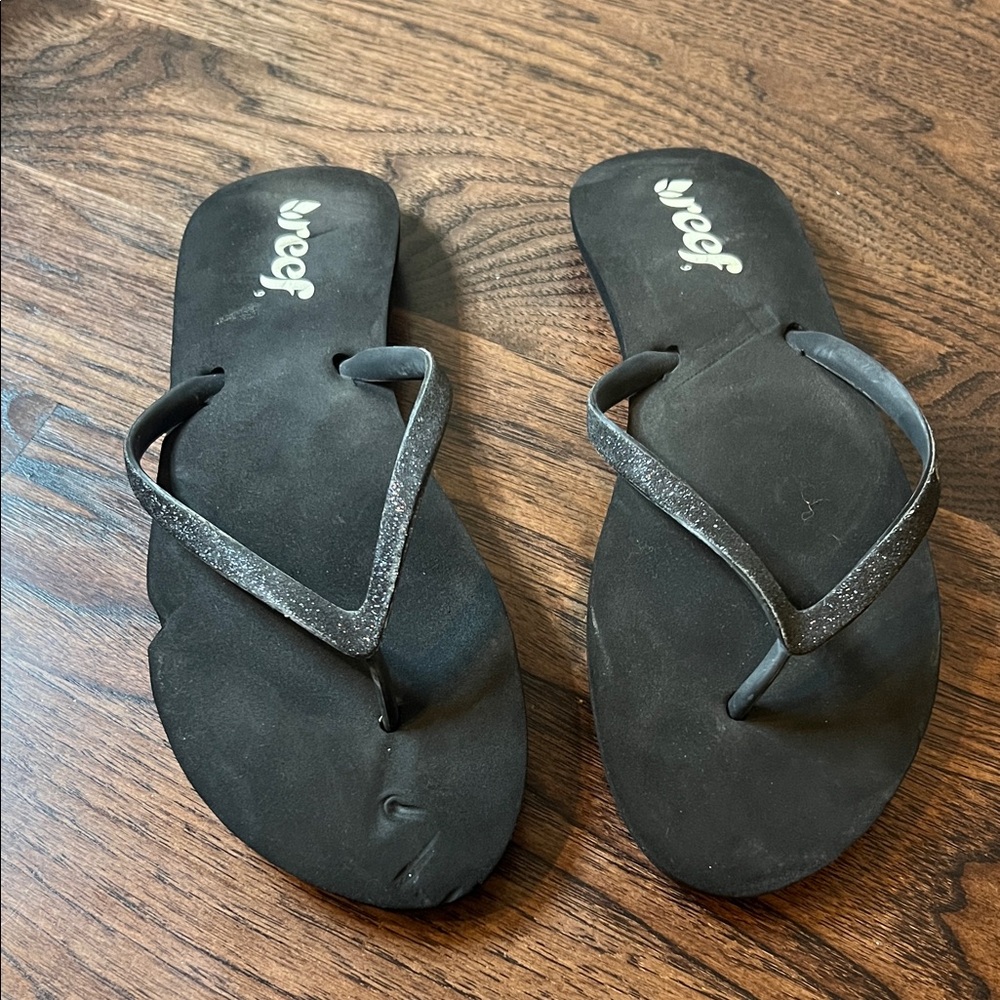 Reef Black Sandals with Sparkling Straps